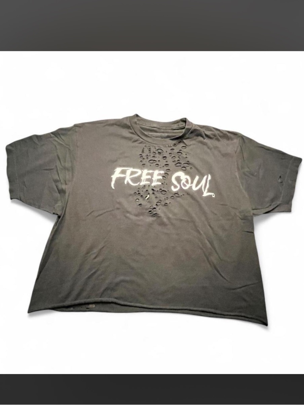 The Drive Clothing Black "Free Soul" Distressed Crop Top, XL